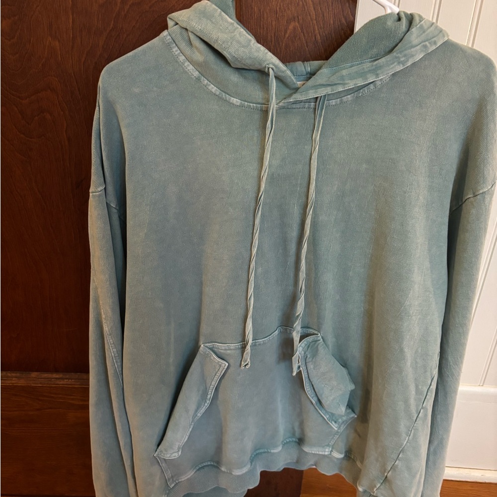 Easel Mineral Washed Terry Knit Washed Blue Hoodie